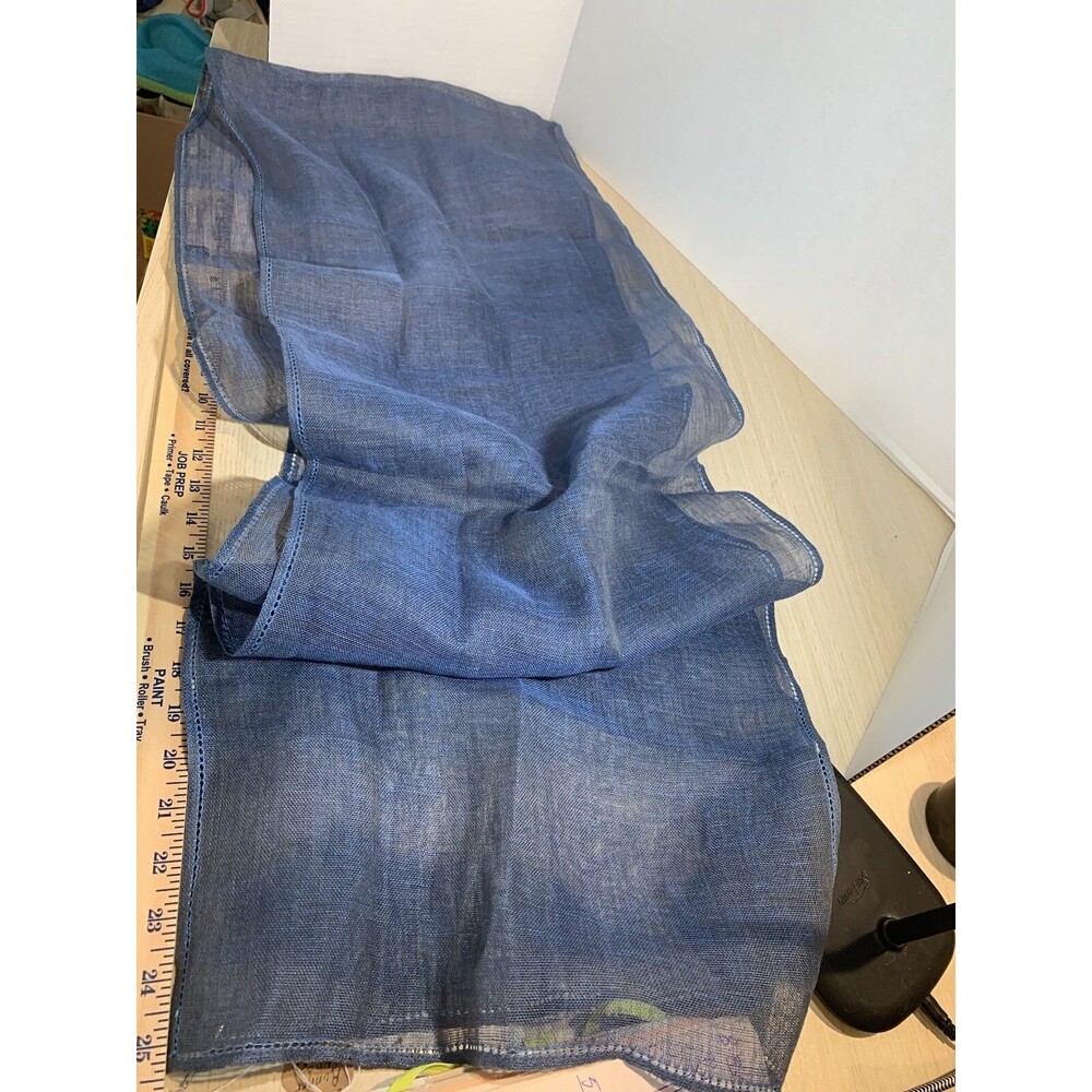 Blue Hand Dyed Linen Table Runner with Blue Stitching 82"x15" Unbranded